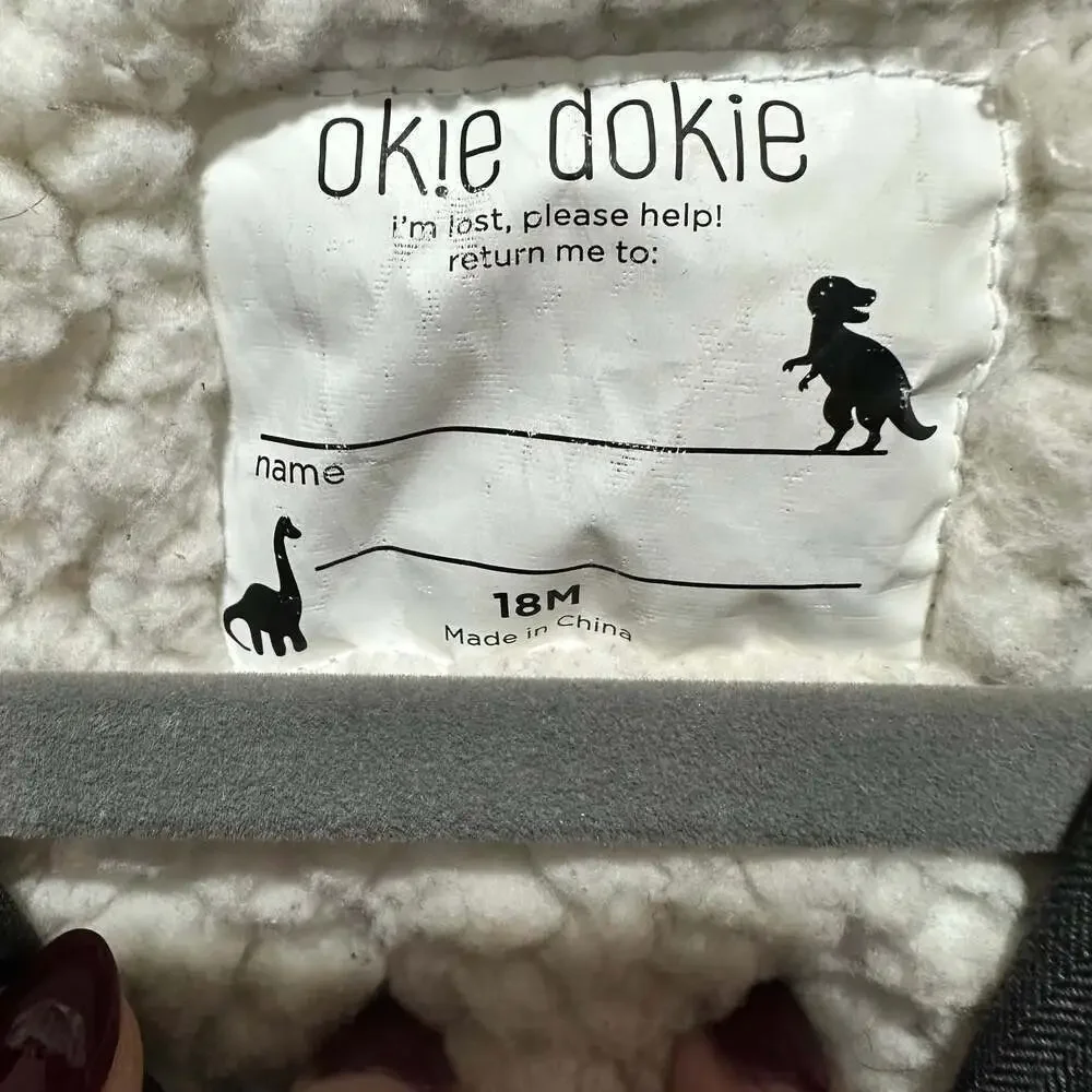 Okie Dokie Gray Winter Parka Coat Size 18mons, Removable Hood Shearling Lined